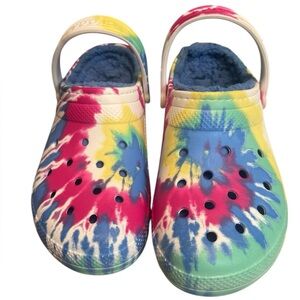 CROCS Tie Dye Slip On Lined Multi Boho Print Women’s 12 Men’s 10 Unisex Clog EUC